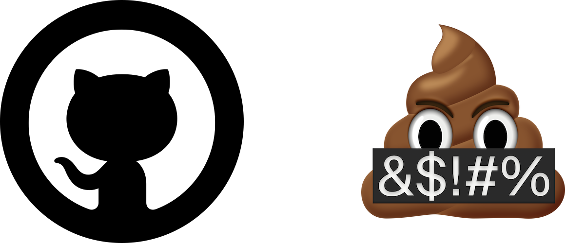 The GitHub logo paired with the enshittification icon (a poop emoji with eyes and a censorship bar where its mouth would be).